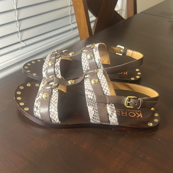 Michael Kors Brown Leather Sandal with Gold Embellishment Women Size 8 - Picture 7 of 14